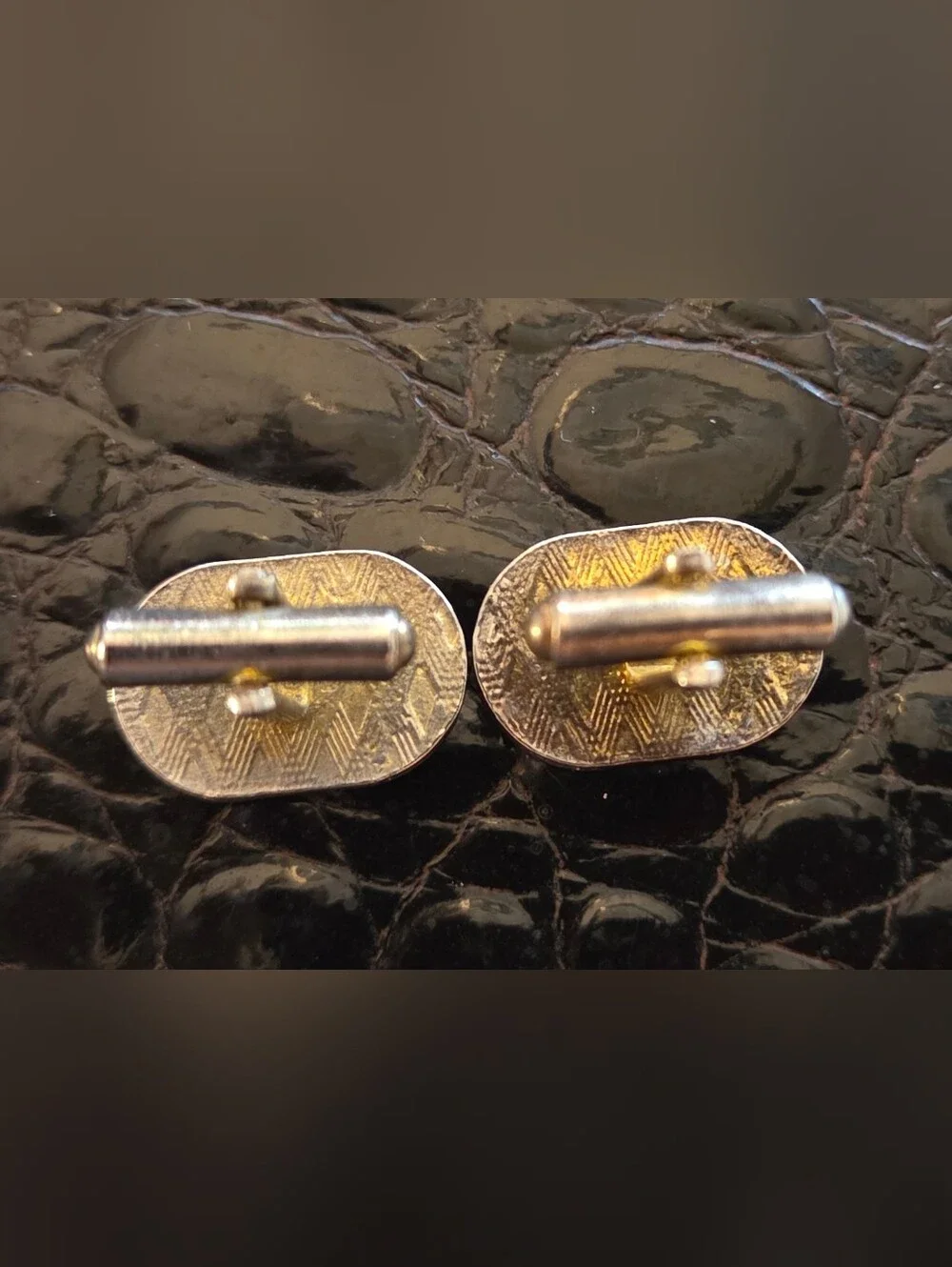 Vintage Mid-Century Gold Tone Oval Cufflinks with Rhinestone Accent